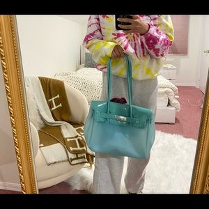 Blue Patent Leather Jelly Shoulder Bag